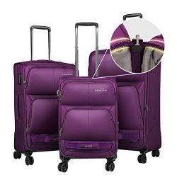 Windtook 3 Piece Luggage Sets Expandable Spinner Suitcase Bag for Travel and Business (8050-Purp ...