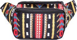 SoJourner Bags Fanny Pack – Aztec, Tribal Style (Black / Red)