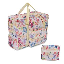 Foldable Travel Tote Bag Waterproof High Capacity Portable Storage Luggage Bag (Pink Floral)