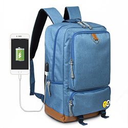 SUVOM College School Backpack Bookbag Travel Rucksack Leather Bottom 15″ Laptop Bag +USB C ...