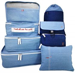 8 Set Travel Accessories Packing Organizers Cubes Luggage Blue Denim