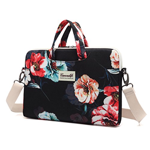 Canvaslife Black Peony Patten Canvas Laptop Shoulder Messenger Bag Case ...