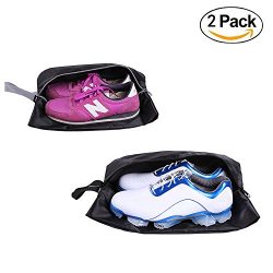 YAMIU Travel Shoe Bags Set of 2 Waterproof Nylon With Zipper For Men & Women (Black)