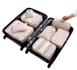8 Set Packing Organizer,Waterproof Mesh Travel Luggage Packing Cubes with Shoes Bag (creamy-white)
