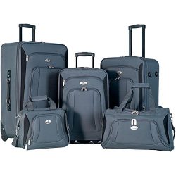 Merax Newest 5 Piece Set Expandable Rolling Suitcase Softshell Deluxe Luggage Set (Gray)