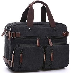 CESU Laptop Bag Hybrid Briefcase Backpack Messenger Bag for Men Women (BLACK)