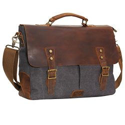 Wowbox Leather Vintage Messenger Bag for 15.6 inch laptops,Satchel Briefcase Bag for Men and Wom ...