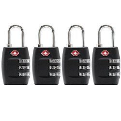 Newtion Warehouse Tsa Lock 3 Digit Combination TSA Approved Lock For Luggage Padlock 4 pack (Black)