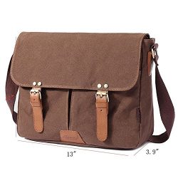 FLYMEI Canvas Messenger Bag 14Inch Laptop Shoulder Bags Bookbag School Bag Crossbody Sling Bag W ...