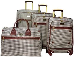 Nicole Miller Taylor Set of 4: Box Bag, 20″, 24″, 28″ Spinner Luggages (Brown  ...