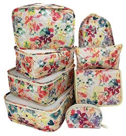 8Set Travel Packing Сubes Luggage Accessories Сlothes Shoes Сosmetic Bag Bright flowers