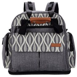 Lekebaby Expandable Diaper Bag Backpack Tote Messenger Bag for Mom and Girl in Grey