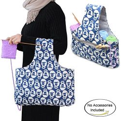 Teamoy Knitting Tote Bag(L16.5”×H9”),Travel Canvas Project Wrist Bag for knitting Ne ...