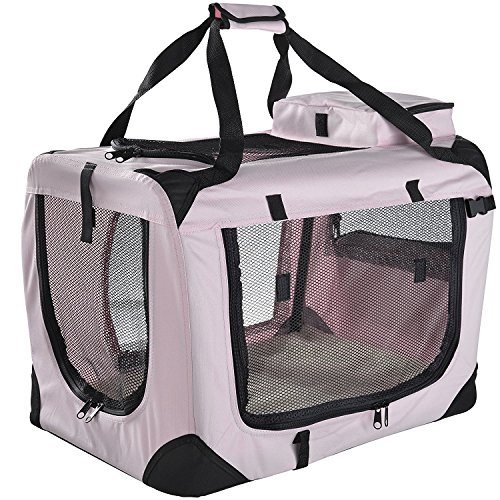 Lightweight Fabric Pet Carrier Crate with Fleece Mat and Food Bag – Medium (24 x 17 x 17