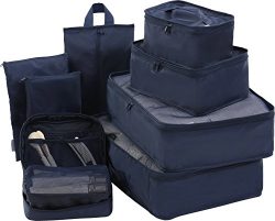 Travel Packing Cubes Set Toiletry Kits Bonus Shoe Bag JJ POWER Luggage Organizers (Navy)