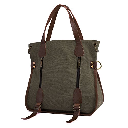Women’s Canvas Tote Bag Top Handle Bags Crossbody Messenger Bag Shoulder Handbag (Green)