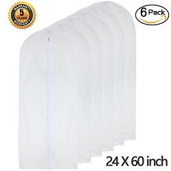 Garment Bag Clear for Long Dress 24” x 60” Moth Proof Garment Bags White Breathable  ...