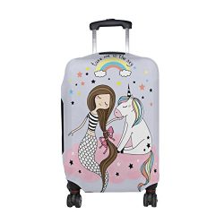 Cooper girl Unicorn And Mermaid Travel Luggage Cover Suitcase Protector Fits 23-26 Inch