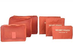 6 sets travel Organizers Packing Cubes Luggage Organizers Compression Pouches (Deep orange)