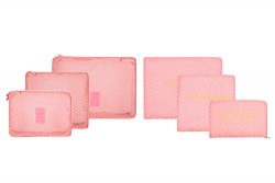 6 sets travel Organizers Packing Cubes Luggage Organizers Compression Pouches (Pink point)