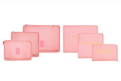 6 sets travel Organizers Packing Cubes Luggage Organizers Compression Pouches (Pink point)