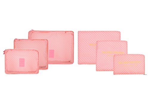 6 sets travel Organizers Packing Cubes Luggage Organizers Compression Pouches (Pink point)