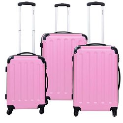 Goplus 3 Pcs Luggage Set Hardside Travel Rolling Suitcase ABS+PC Globalway (Pink)