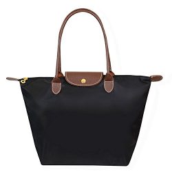 BEKILOLE Women’s Stylish Waterproof Tote Bag, Nylon Travel Shoulder Beach Bags, Large, Black