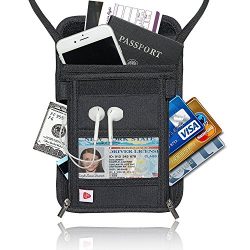 AIKELIDA RFID Blocking Passport Holder Neck Stash Pouch Security Travel Wallet – Black