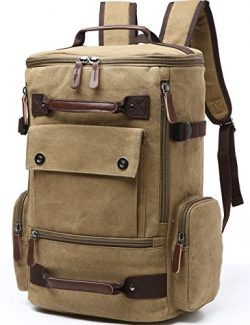 Canvas Backpack, Aidonger Vintage Canvas School Backpack Hiking Travel Rucksack Fits 15” L ...