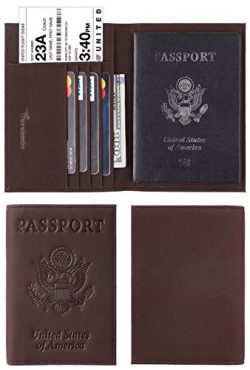 Travelambo RFID Blocking Genuine Leather Passport Holder Wallet Cover(suede coffee)