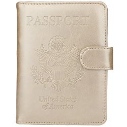 GDTK Leather Passport Holder Cover Case RFID Blocking Travel Wallet (Gold #2)
