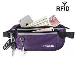 ENKNIGHT Big RFID Money Belt for Travel Running Waist Pack Fanny Pack Purple