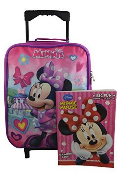 Disney Minnie Mouse Rolling Pilot Case Case Luggage w/ Bonus Coloring Book (Hot Pink)
