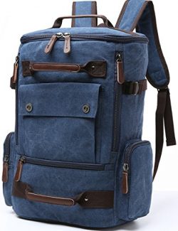 Canvas Backpack, Aidonger Vintage Canvas School Backpack Hiking Travel Rucksack Fits 15” L ...