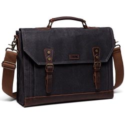 Messenger bag for men,Vaschy Vintage Waxed Canvas Leather Water Resistant 15.6 inch Laptop Satch ...
