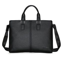Slim Leather Briefcase Tote Large Laptop Shoulder Messenger Business Office Bag for Man and Woma ...