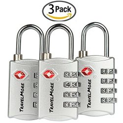 3 Pack TSA Luggage Locks with 4 Digit Combination – Heavy Duty Set Your Own Padlocks for Travel, ...