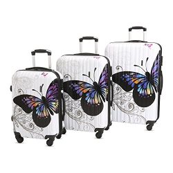 3 Piece Luggage Set Durable Lightweight Hard Case pinner Suitecase 20in24in28in LUG3 PC04 Butterfly