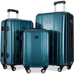 Merax Luggage 3 Piece Sets ABS+PC Expandable Luggage Set with TSA Lock (Blue.)
