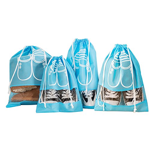 Travel Shoe Bags Set of 4 MoreBeauty Dust-proof Drawstring with Transparent Window Storage for T ...