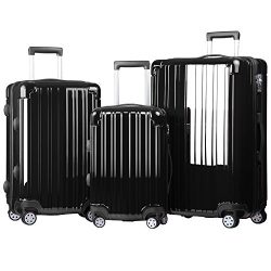Merax Dreamy Luggage Set 3 Piece Expandable Suitcase ABS+PC with TSA Lock (Black-Dualwheel No-ex ...