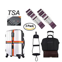 Loobani TSA Travel Luggage Strap with 3 Dial Approved Lock, Bag Bungee Strap ,2 pack Add a Bag L ...