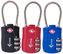 TSA Cable Lock for Luggage – Small 3 Dial Combination Padlock Ideal for Travel – Added Security  ...