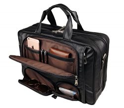 Texbo Men’s Genuine Leather Business Trip Briefcase Large Bag Fit 17″ Laptop