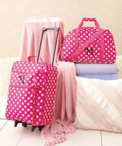 3-Pc Girl’s Monogram Letter “M” Luggage Set Rolling Suitcase Duffel Bag Clutch