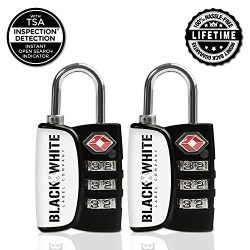 (2) TSA Lock 3 Digit Combination Travel Luggage Lock TSA Approved Locks (White/Black – Dou ...