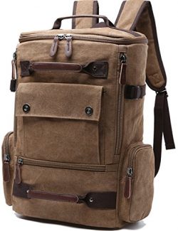 Canvas Backpack, Aidonger Vintage Canvas School Backpack Hiking Travel Rucksack Fits 15” L ...