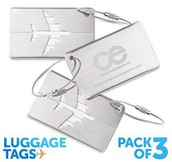 CE Luggage Tags3 Units, Travel Suitcase Bag tag, Stainless Steel. 1-Year Warranty.