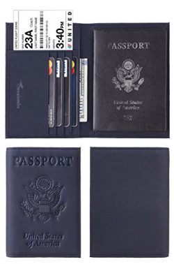 Travelambo RFID Blocking Genuine Leather Passport Holder Wallet Cover(suede deep blue)